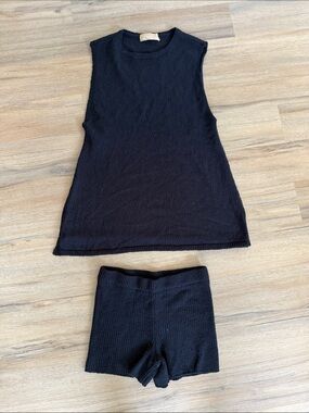 Free People Black Knit Tank Top and Shorts Set